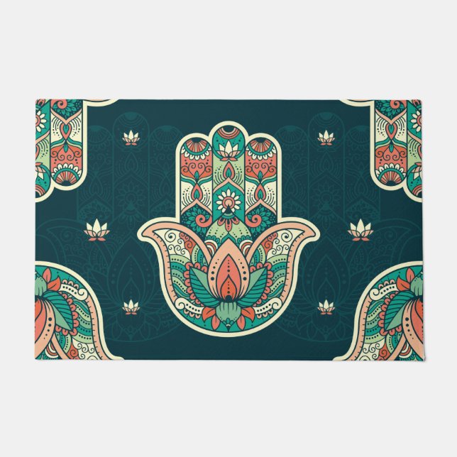 Tapete Hamsa Hamsah Mão Judia de Marrocos bem-vinda (Frente)