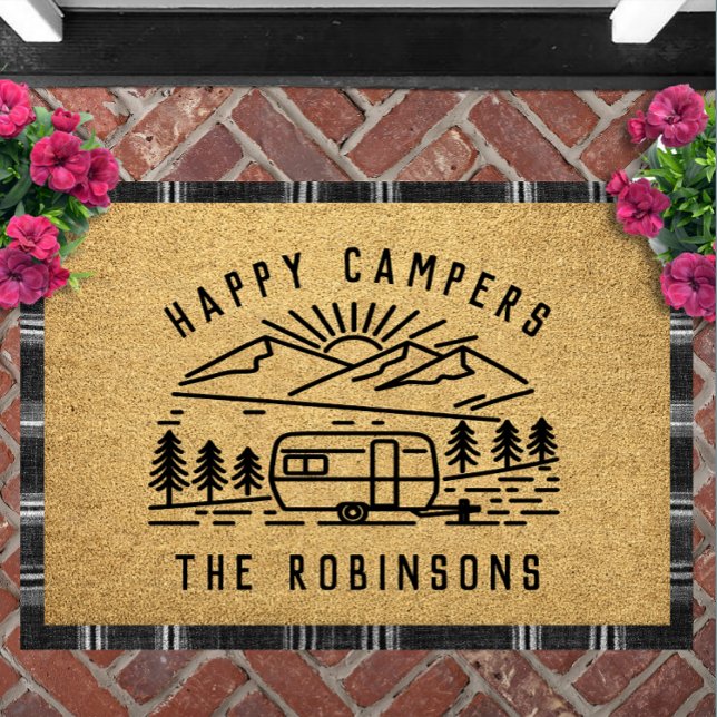 Tapete Happy Campers Personalized Custom Family Name (Happy Campers Personalized Doormat | Custom Family Name RV Decor Camping Welcome Mat Campsite)