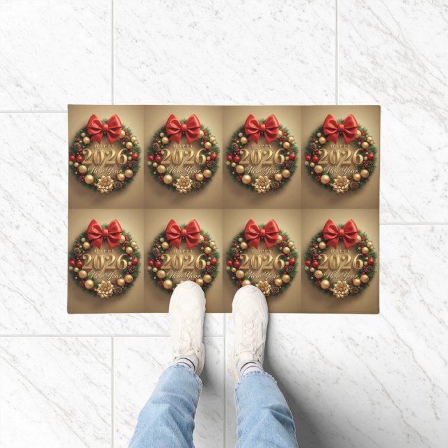 Tapete happy new year 2026 golden wreath door mat (Interior)