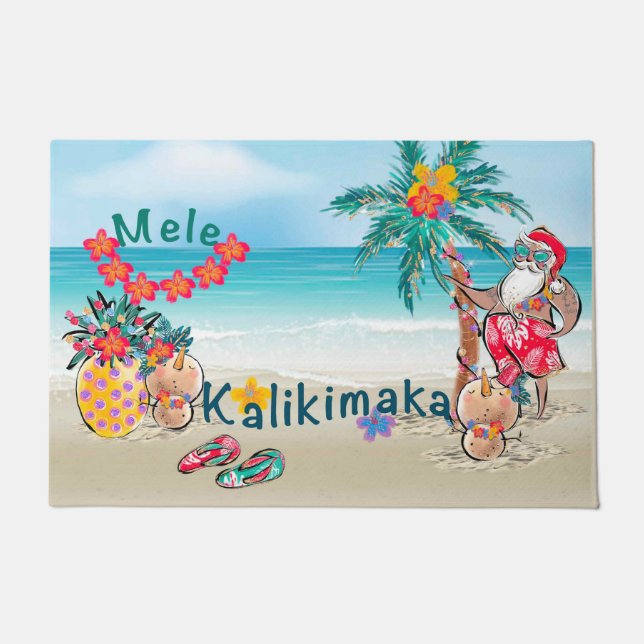 Tapete Hawaiian Mele Kalikimaka Bem-vindo Mat (Frente)