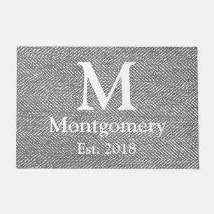 Tapete Herringbone cinzento moderno & monograma branco da