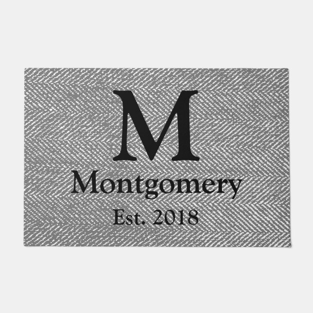 Tapete Herringbone cinzento moderno & monograma preto da (Frente)