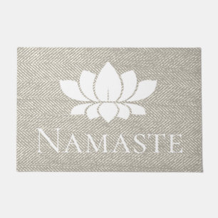 Tapete Herringbone elegante Namaste Lotus branco do Taupe