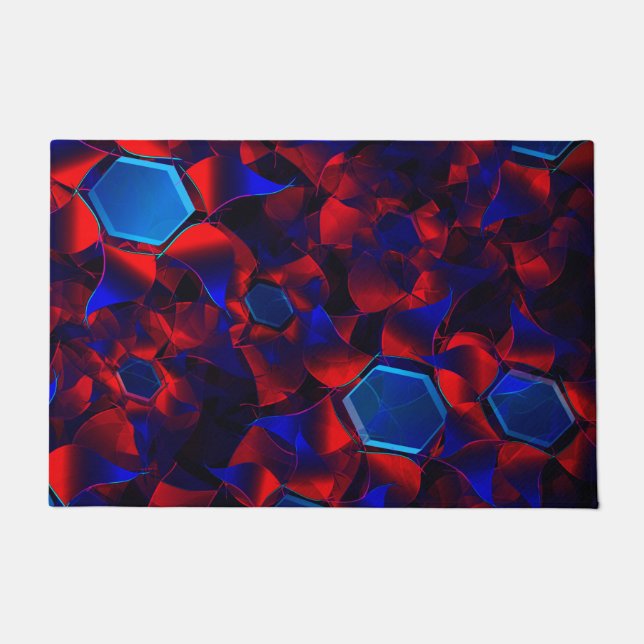 Tapete Hexágono azul misturado com curvas vermelhas sobre (Frente)