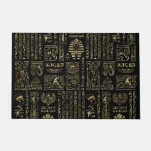 Tapete Hieroglyphs e ouro egípcios das deidades no preto