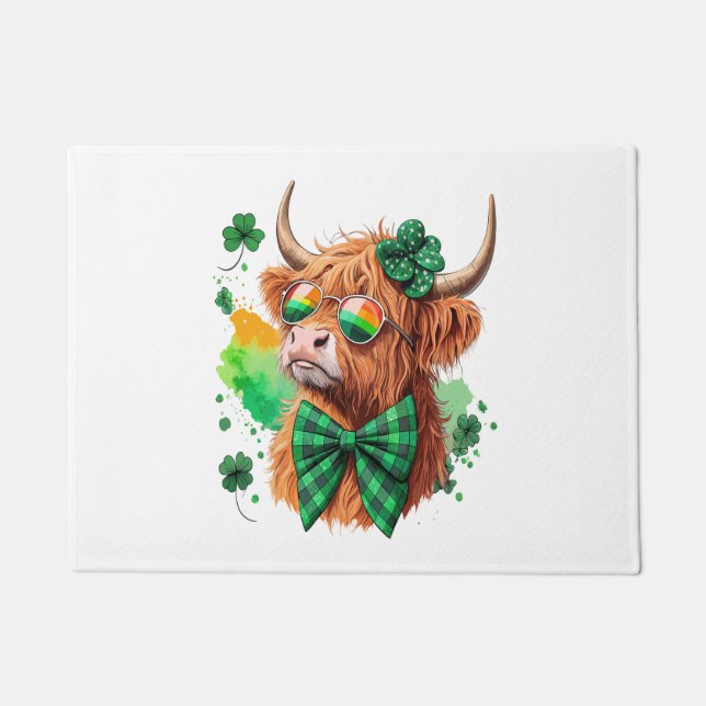 Tapete Highland Cow Rua Patrick's , Lucky Cow (Frente)