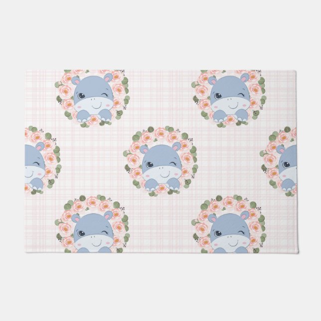 Tapete Hipopótamo E Tatuagem De Flor (Frente)