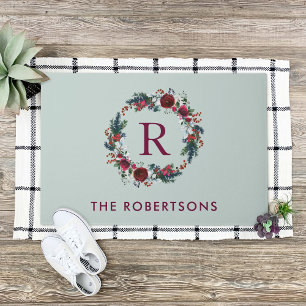 Tapete Holiday Floral Wreath Monograma Personalizado