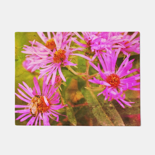 Tapete Honey Bee Pink New England Aster Flower Abstrato (Frente)