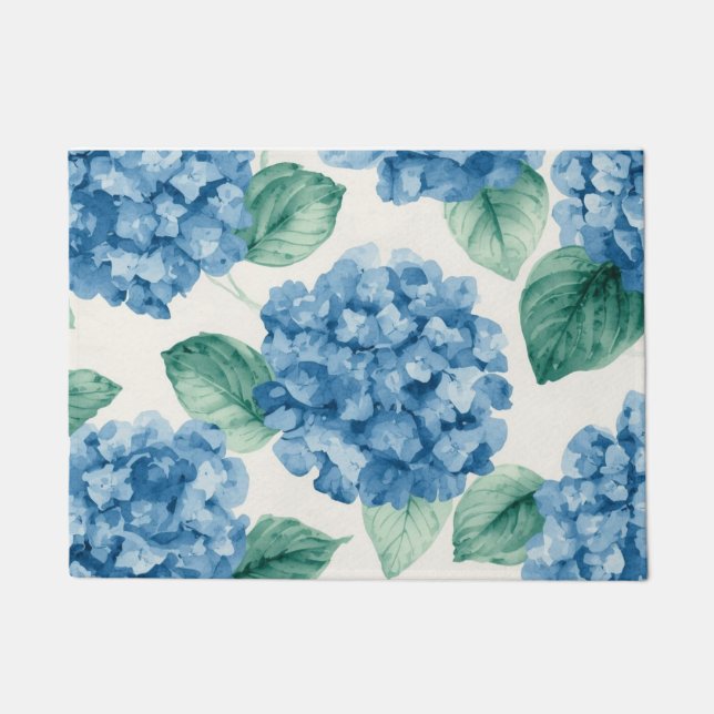 Tapete Hydrangea Blues Floral Watercolor Botanical Blooms (Frente)