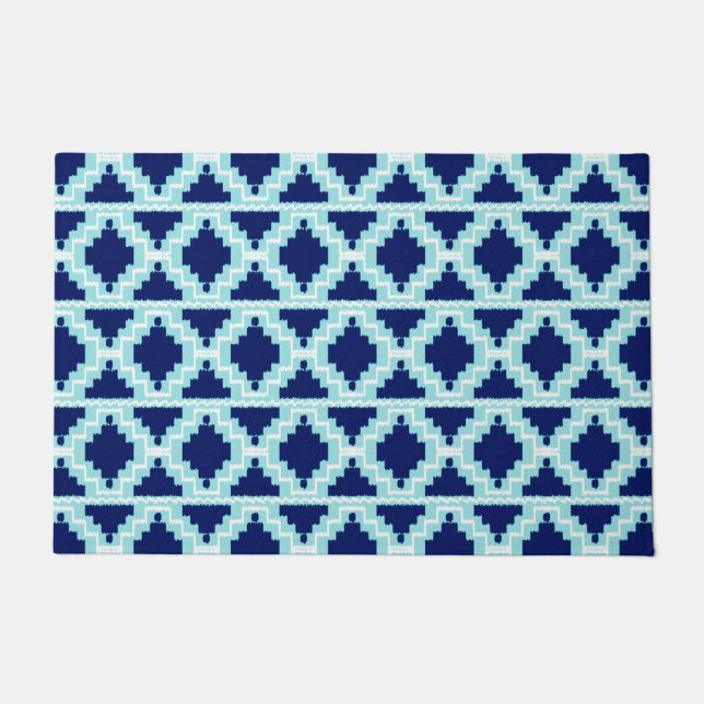 Tapete Ikat Aztec Tribal Indigo e Light Blue Doormat (Frente)