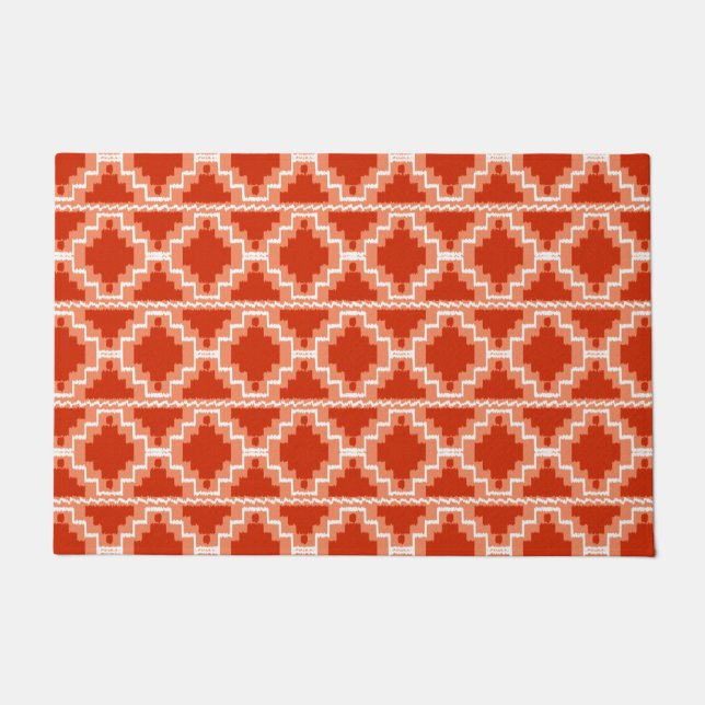 Tapete Ikat Aztec Tribal Rust, Orange e White Doormat (Frente)