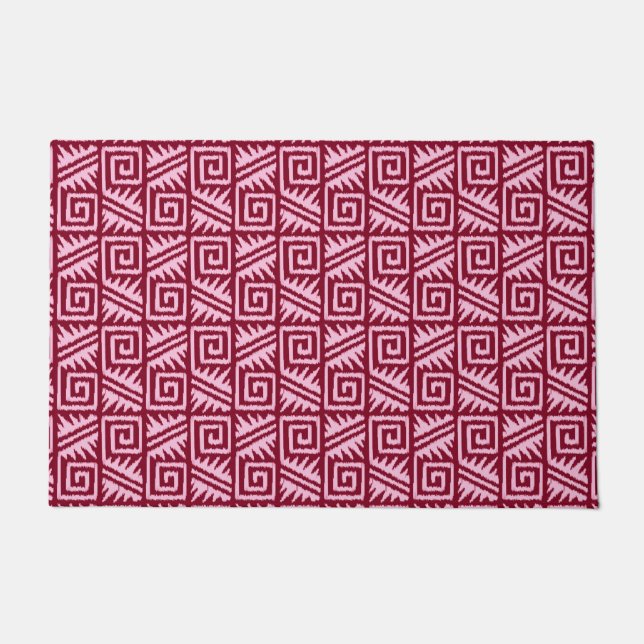 Tapete Ikat Azteca Tribal - Borgonha e Rosa (Frente)