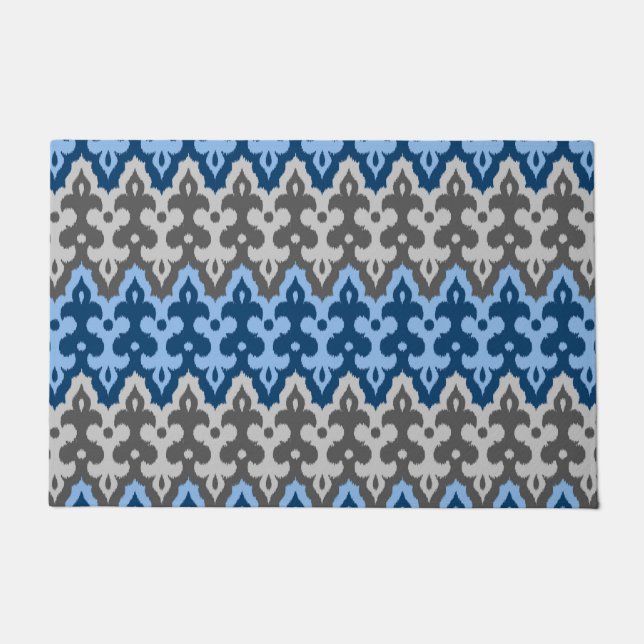 Tapete Ikat Damask, Blue e Cinzas / Cinza marroquino (Frente)