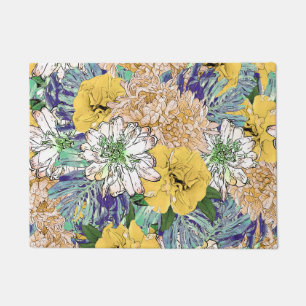 Tapete Ilustração Cinzenta Floral Amarela e Verde Trend