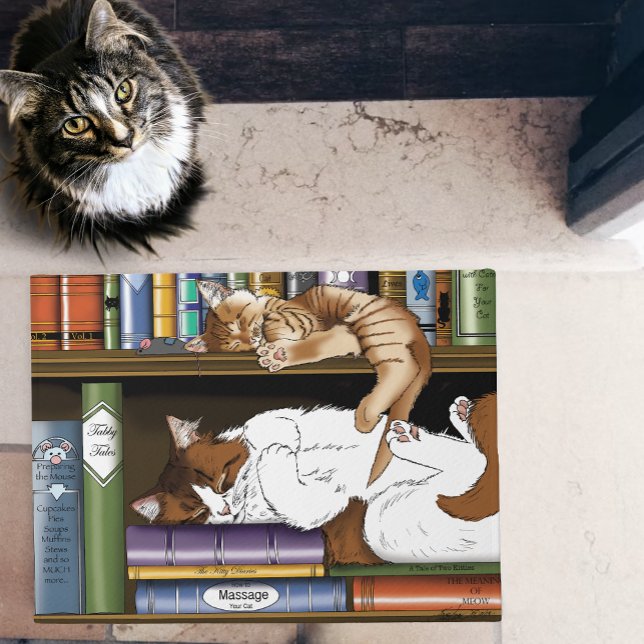 Tapete Ilustração de Estante de Livros de Gatos Adormecid (Criador carregado)