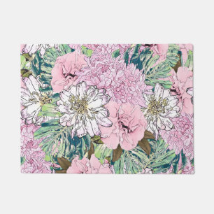 Tapete Ilustração Floral Branco e Rosa Brilhante