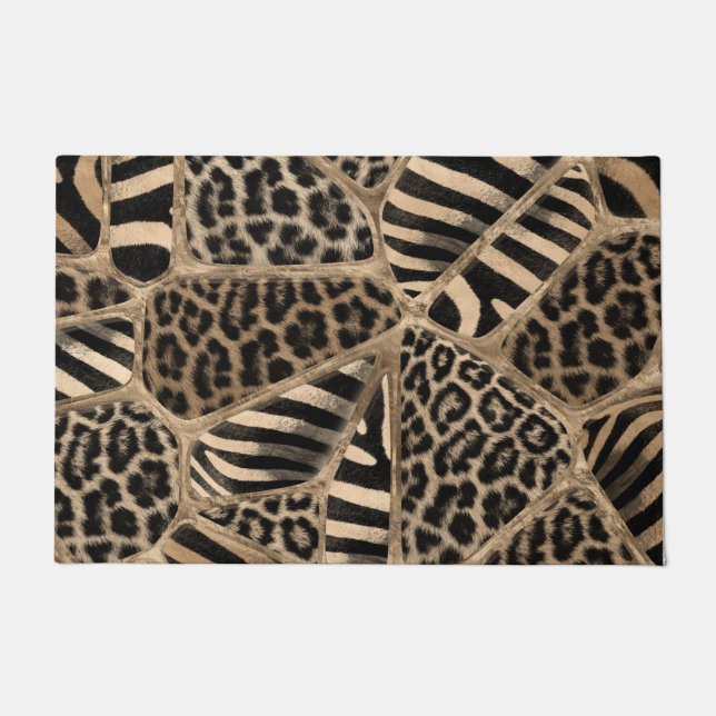 Tapete Impressão animal - Leopardo e Zebra - ouro pastel (Frente)