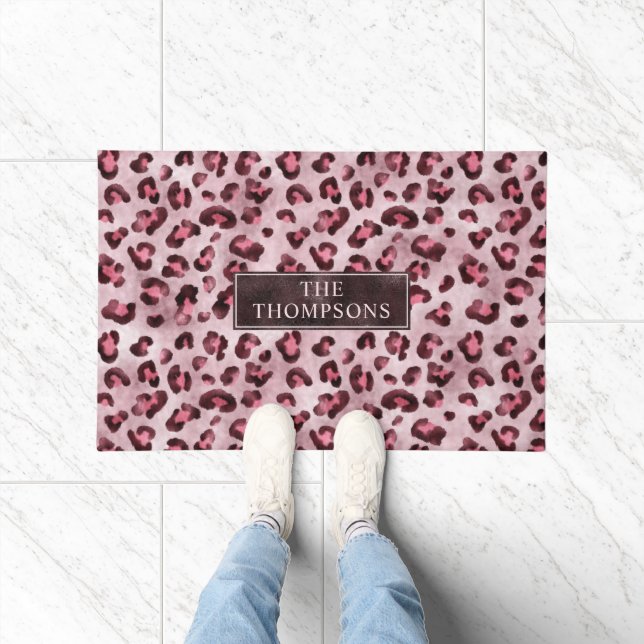 Tapete Impressão Animal Leopardo Rosa Com Folha Falsa E N (Interior)