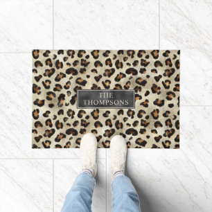 Tapete Impressão de Animal Leopardo Com Folha Preta Falsa