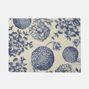 Tapete Impressão Flor Azul Antiquado Floral