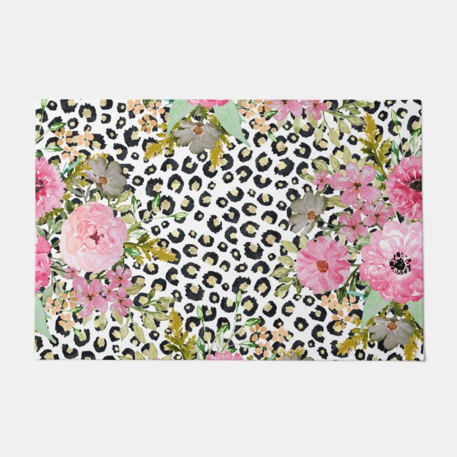 Tapete Impressão Leopardo Elegante e Design Floral (Frente)