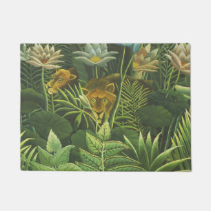 Tapete Impressão Vintage de Leão na Selva Tropical de Hen