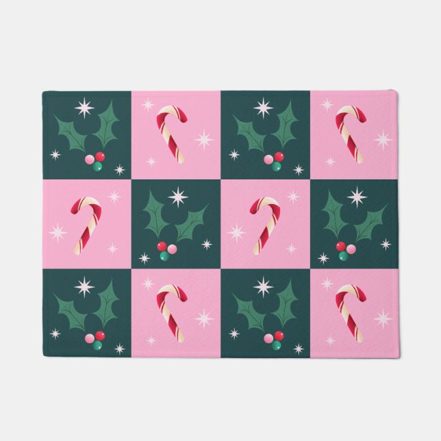 Tapete Ivy de Natal, Candy Cane com Cartão de Estrelas (Frente)