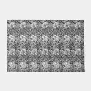 Tapete Jacobean Flower Damask, Cinzas prateadas e brancas