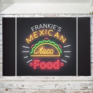 Tapete Jantar Personalizado do Taco Comida Neon Mexicano