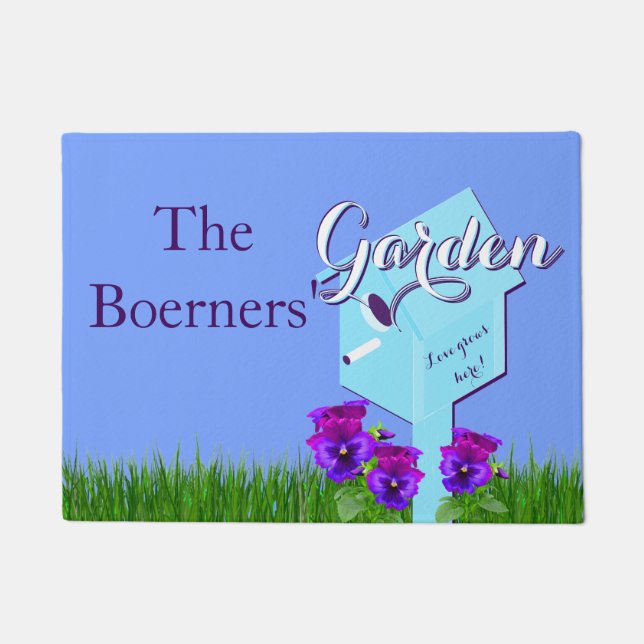 Tapete Jardim "O amor cresce aqui!" Pansies de Birdhouse (Frente)