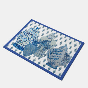 Tapete Jars de gengibre azul e branco