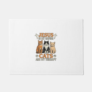 Tapete Jesus E Gatos São Minha Terapia Camiseta Vintage D
