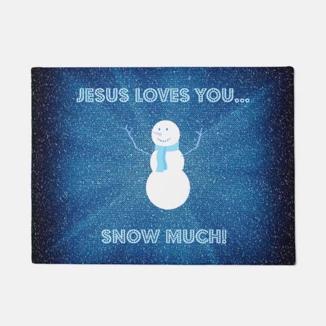 Tapete Jesus Te Ama Muito Neve! Christian Snowman Blue (Frente)