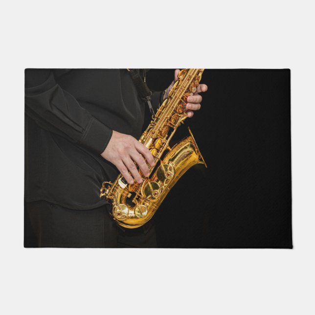 Tapete Jogador saxofone Jazz Doormat - Instrumento Musica (Frente)