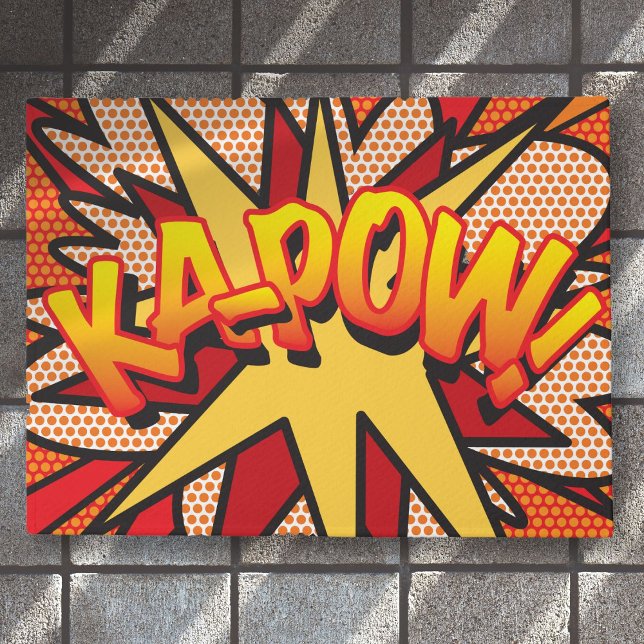 Tapete KA-POW Diversão Arte Pop de Quadrinhos Retrô (KA-POW Fun Retro Comic Book Pop Art Doormat)