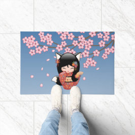 Tapete Kitsune Kokeshi Doll - Rapariga Negra Fox Geisha