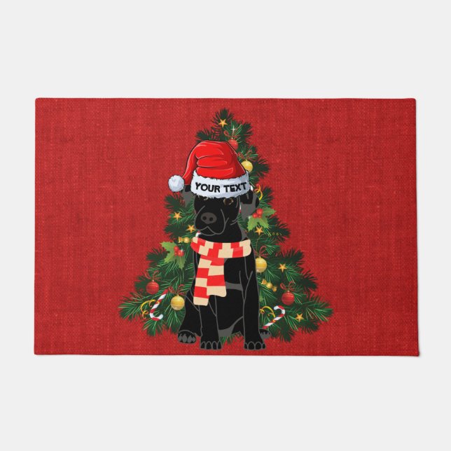 Tapete Labrador preto engraçado burlap vermelho festivo N (Frente)