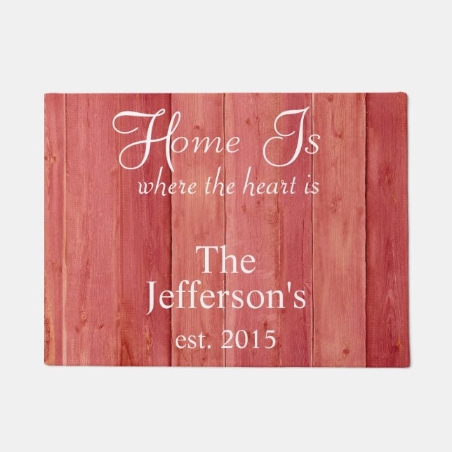 Tapete Lar é onde o coração está o Woodgrain vermelho (Frente)
