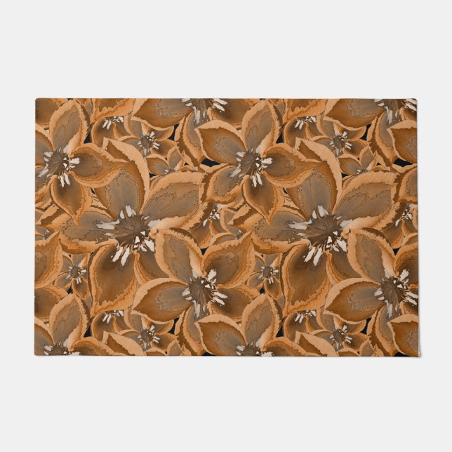 Tapete Laranja, cinza, flores aquáticas. (Frente)