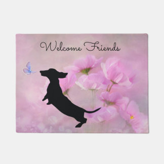 Tapete Lavanda Floral Dachshund Porta de Boas-vindas