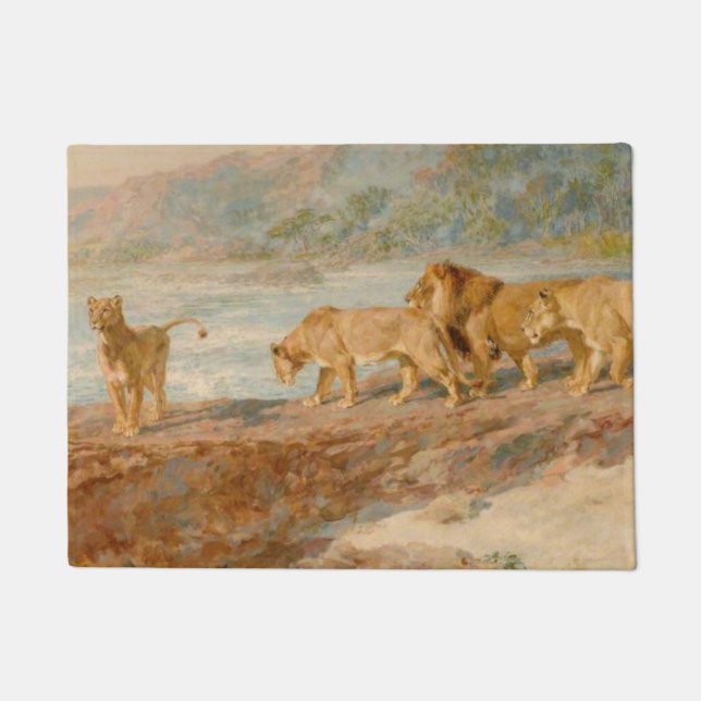 Tapete Leão e Leões na margem de um rio africano (Frente)