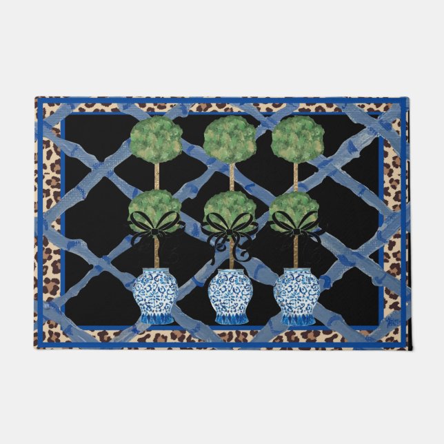 Tapete Leopard Bamboo Chinoiserie Ginger Jar Doormat Rug (Frente)