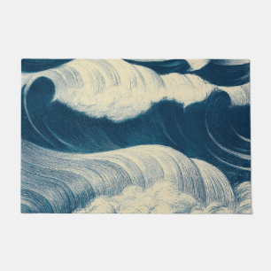 Tapete Linda Wave japonesa Wave Vintage Art, Azul