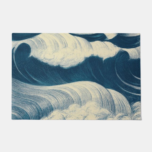 Tapete Linda Wave japonesa Wave Vintage Art, Azul (Frente)