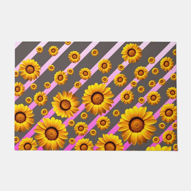 Tapete Lindas flores amarelas nas cinzas, faixas cor-de-r (Frente)