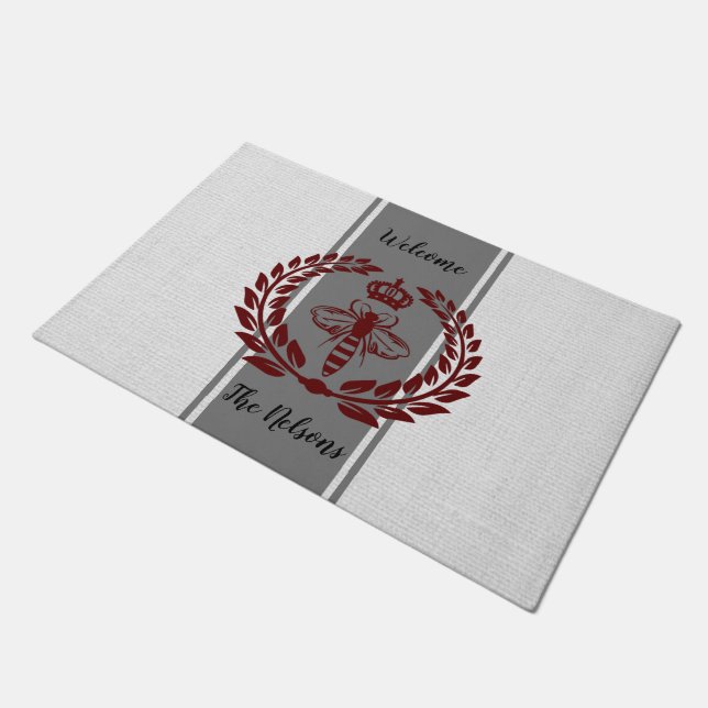 Tapete Listrado de abelha real cinza e vermelho (Inclinado)