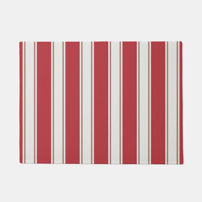 Tapete Listras Clássicas de Rato Vermelho, Branco e Mocha (Frente)