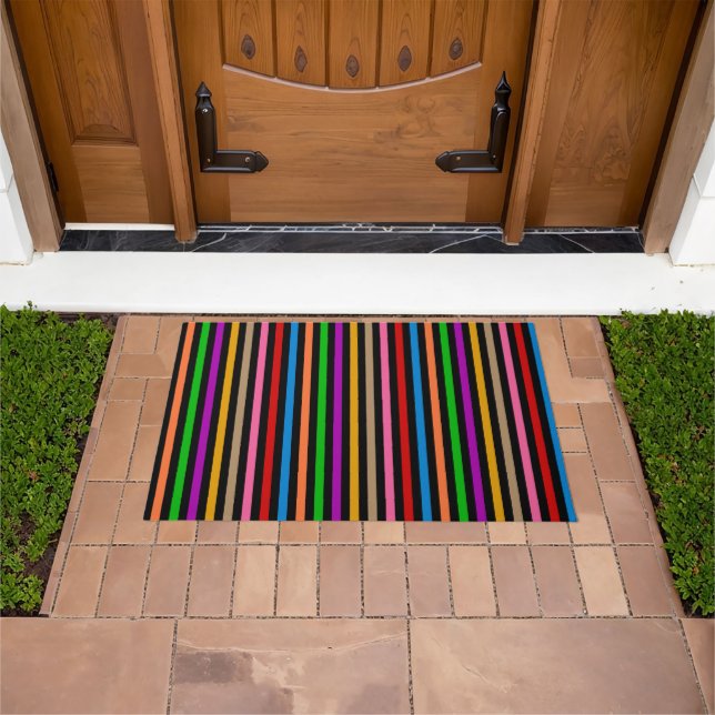 Tapete Listras de Arco-Íris Colorido - Preto  (Ar livre)