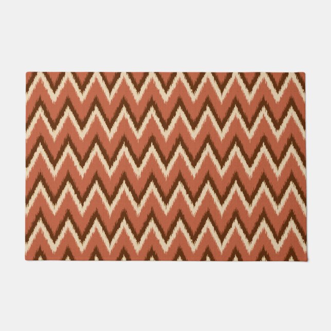 Tapete Listras de Chevron Ikat, Ferrugem, Marrom e Bege (Frente)